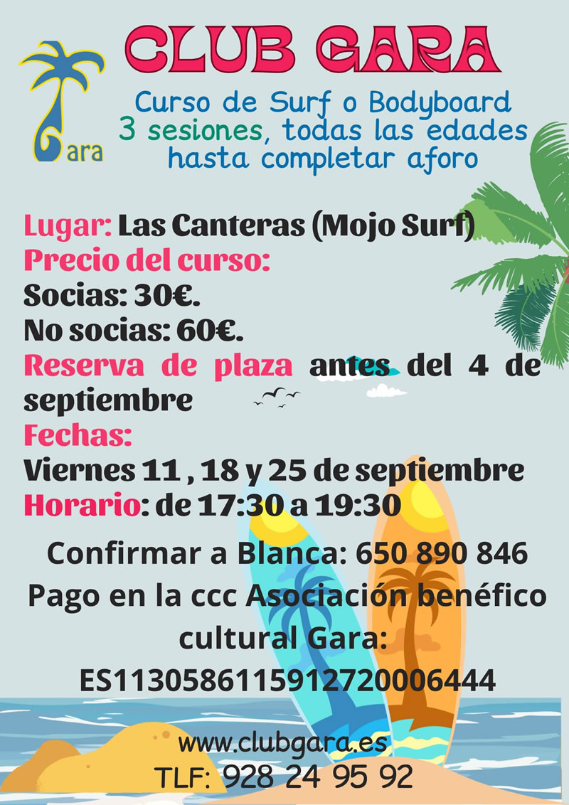Curso de surf y bodyboard desde el Gara